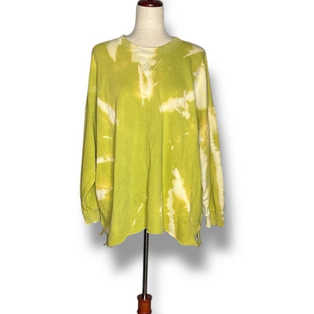 Aerie Lime Green Bleach Tie Dye Terry Graphic Back Crewneck Sweatshirt Size Med
